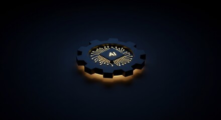 Illuminated Metallic Gear in Dark Setting