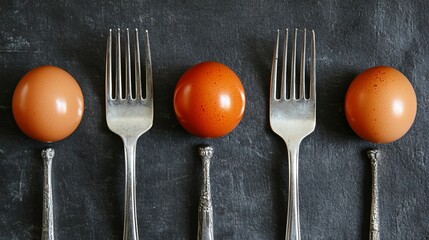 Artistic Egg and Fork Still Life on Dark Surface