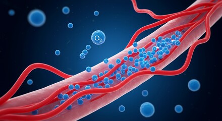Microscopic View of Oxygen Transport Through Blood Vessel