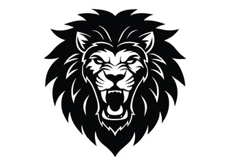 Fototapeta premium angry lion head silhouette vector, mascot head flat icon illustration.