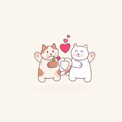 Adorable Cat Couple in Love A Heartwarming Illustration of Feline Affection