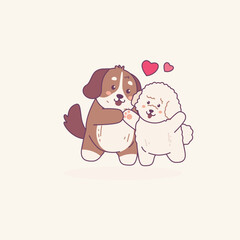 Adorable Doggy Love A Heartwarming Illustration of Two Cute Puppies Embracing