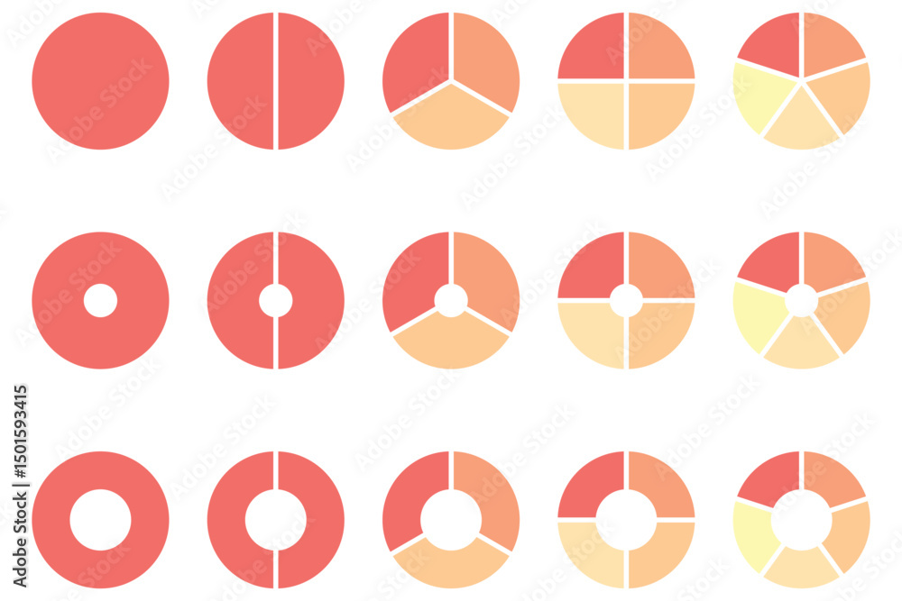 Poster set of pie chart graph design. pie chart set, segmented circle icons, circle diagram with sections o