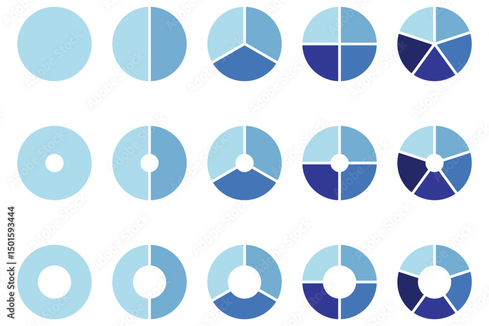 Poster set of pie chart graph design. pie chart set, segmented circle icons, circle diagram with sections o