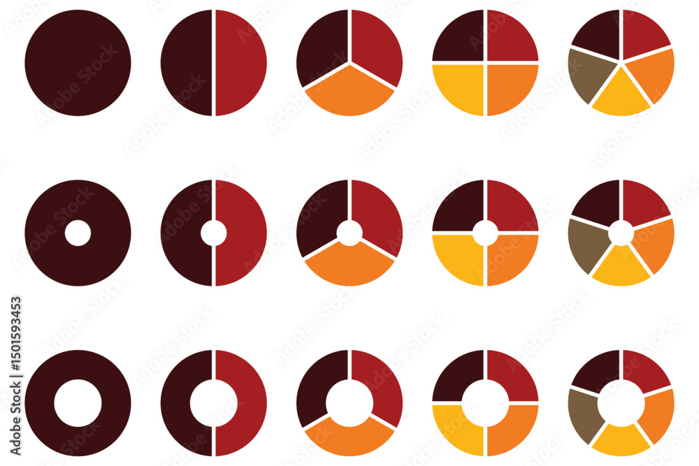 Poster set of pie chart graph design. pie chart set, segmented circle icons, circle diagram with sections o