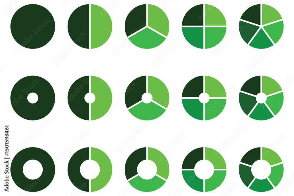 Poster set of pie chart graph design. pie chart set, segmented circle icons, circle diagram with sections o