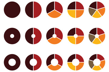 Set of pie chart graph design. Pie chart set, segmented circle icons, circle diagram with sections or parts, vector. Pie chart infographic set.