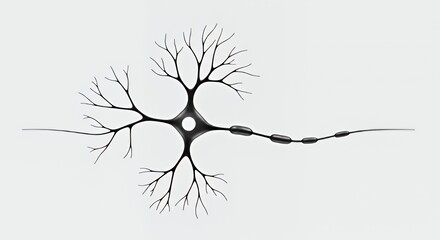 Neuron Cell Structure: A Detailed Visual Representation of a Neuron's intricate network, showcasing its soma, dendrites, and axon with nodes of Ranvier.