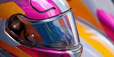 Fototapeta premium Modern Abstract Close-Up of Colorful Futuristic Helmet with Vibrant Background