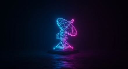 Neon Pink and Blue Satellite Dish in Dark Space