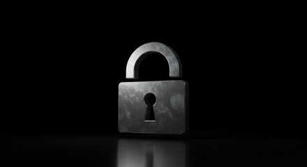 Open Grey Metal Padlock on Dark Background