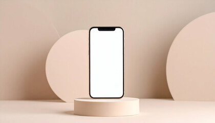 Smartphone Mockup with Blank Screen on Beige Background