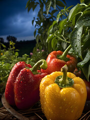 fresh vegetables in a basket on wooden table