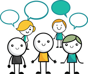 Happy Diverse Group of Cartoon Children Communicating