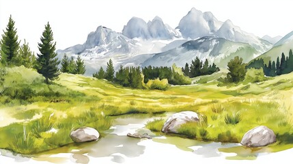 Durmitor National Park. Durmitor National Park hand drawn watercolor illustration
