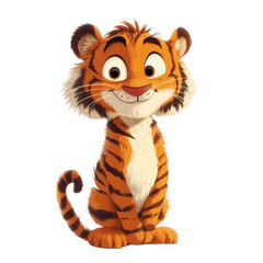 A charming and playful depiction of a cute tiger, isolated on a transparent background. Ideal for children’s books, educational materials, wildlife illustrations, and cartoon designs