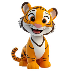 A charming and playful depiction of a cute tiger, isolated on a transparent background. Ideal for children’s books, educational materials, wildlife illustrations, and cartoon designs