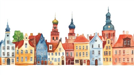Riga Old Town. Riga Old Town hand drawn watercolor illustration