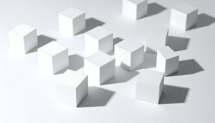White Cubes Scattered on White Background