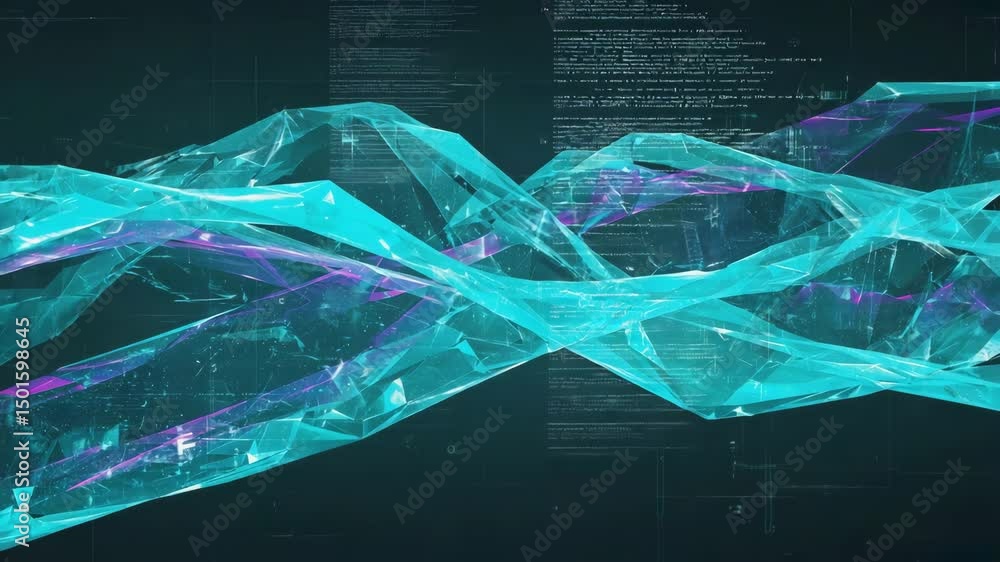 Poster digital data stream: abstract cyan technology flow