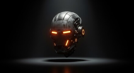 Robotic Head with Glowing Orange Eyes in Dark Setting