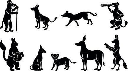 set of funny Set Of silhouette animals illustration.