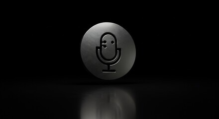 Silver Metal Microphone Icon on Dark Background