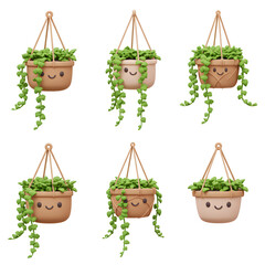 set of funny cartoon hanging plants