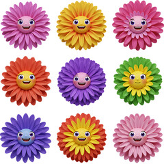 set of colorful flowers