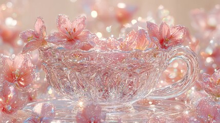 Pink Flowers in a Glass Cup Decorative Floral Display