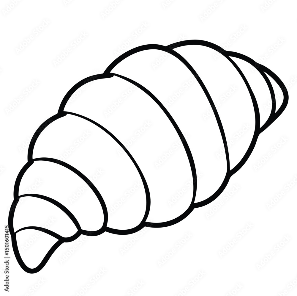 Poster illustration of a croissant, featuring a lightly curved shape with multiple flaky layers. the outlin