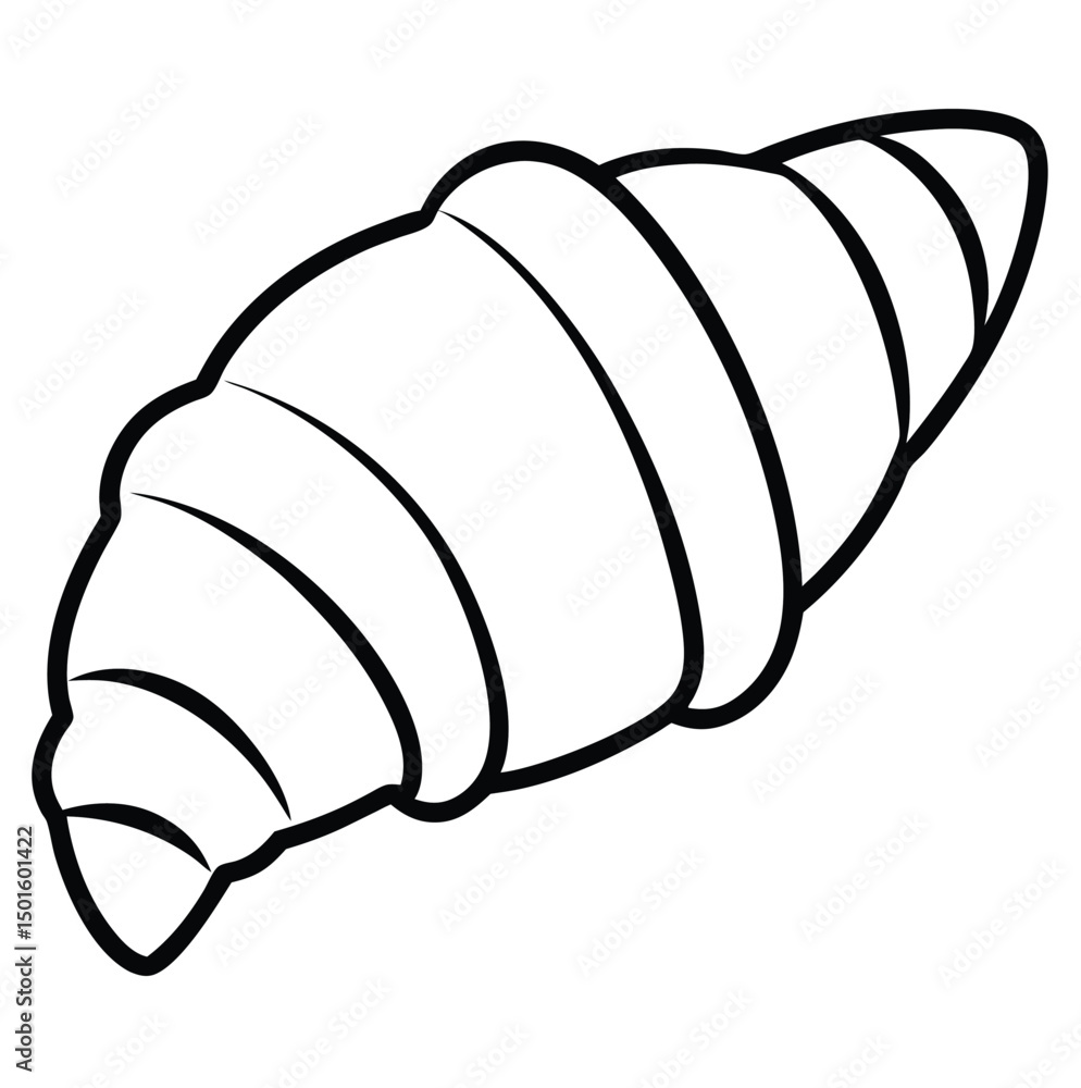 Poster illustration of a croissant, featuring a lightly curved shape with multiple flaky layers. the outlin
