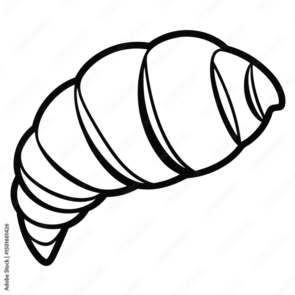 Poster illustration of a croissant, featuring a lightly curved shape with multiple flaky layers. the outlin
