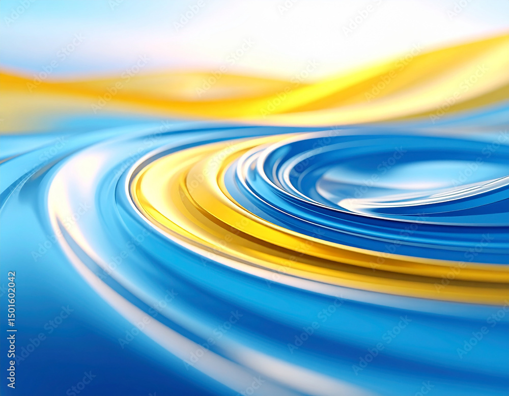 Fototapete abstract blue and yellow swirls rendering a modern design element