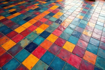 Repetitive geometric tile arrangement on a floor, decorative, geometry