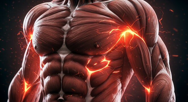 Anatomy of Strength: Glowing Muscular Torso