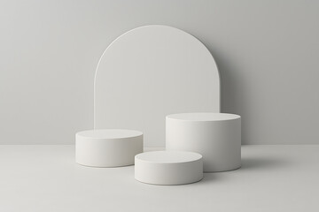 Minimal White Cylindrical Podiums with Arch Background
