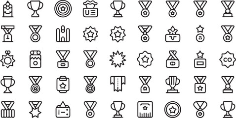 Elegant line icon awards pack with trophies medals and victory elements perfect for modern websites apps and achievement infographics
