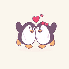 Adorable Penguin Couple A Sweet Valentine's Day Illustration of Love and Affection