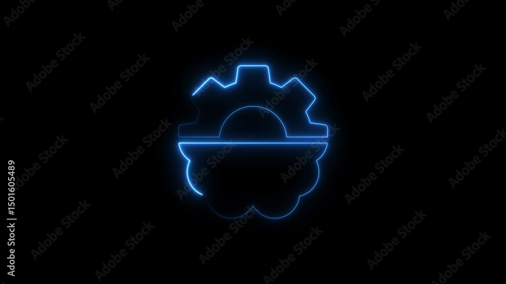 Poster animated neon cloud and gear symbol for digital technology and data processing