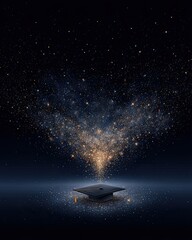 Unlocking potential through education showing graduation cap flying toward stars.