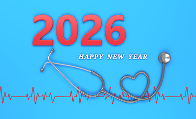 New Year 2026 Creative Design Concept with stethoscope - 3D Rendered Image	
