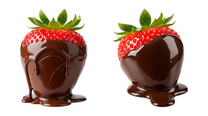 Set of Strawberry Dipped in Melted Dark Chocolate, isolated