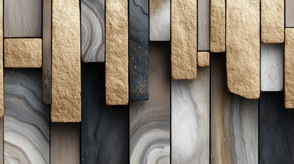 Abstract layered wall design with gold accents