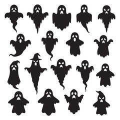 Obraz premium Collection of black ghost silhouettes for Halloween decoration 