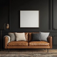 Stylish modern living room with blank wall, minimalist interior design, Generative Ai
