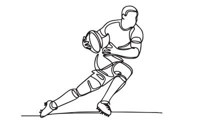 Continuous one single minimal line drawing Rugby Player