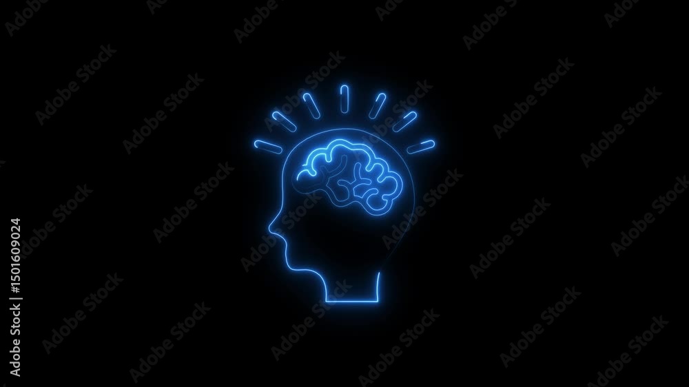 Aufkleber illuminated brain silhouette representing ideas thinking and cognitive function on black background