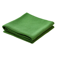 A neatly folded green towel, perfect for cleaning and everyday use. This vibrant towel is ready for the bathroom, kitchen, or any cleaning task. 