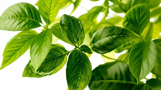 The leaves of the basil plant are bright green and fresh, with a strong aroma.